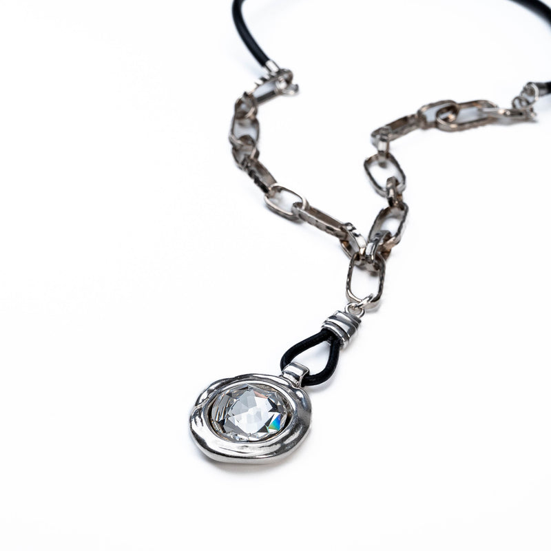 Necklace with Austrian crystal medallion in clear diamond colour  (NC-1099)