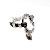 Unode50 style bracelet, Standout black leather and horsebit metal, Equestrian cuff bracelet