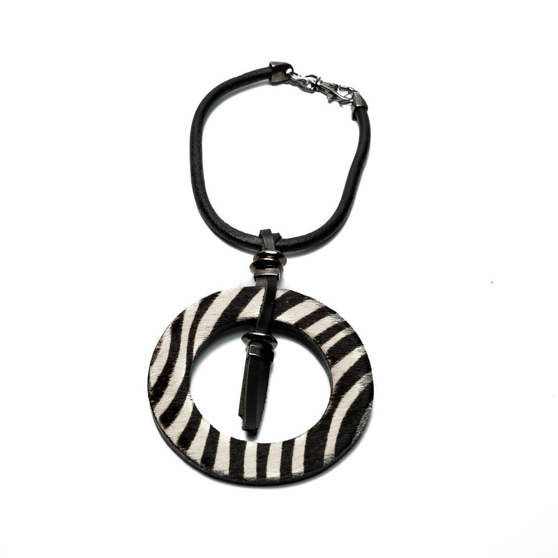 Necklace with animal print on leather and gun metal elements (NC-1062) - Otherwise Jewelry+