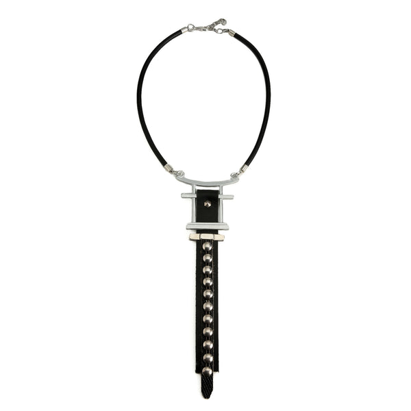 Black leather chocker made of a sturdy metal design and elements (NC-1091)