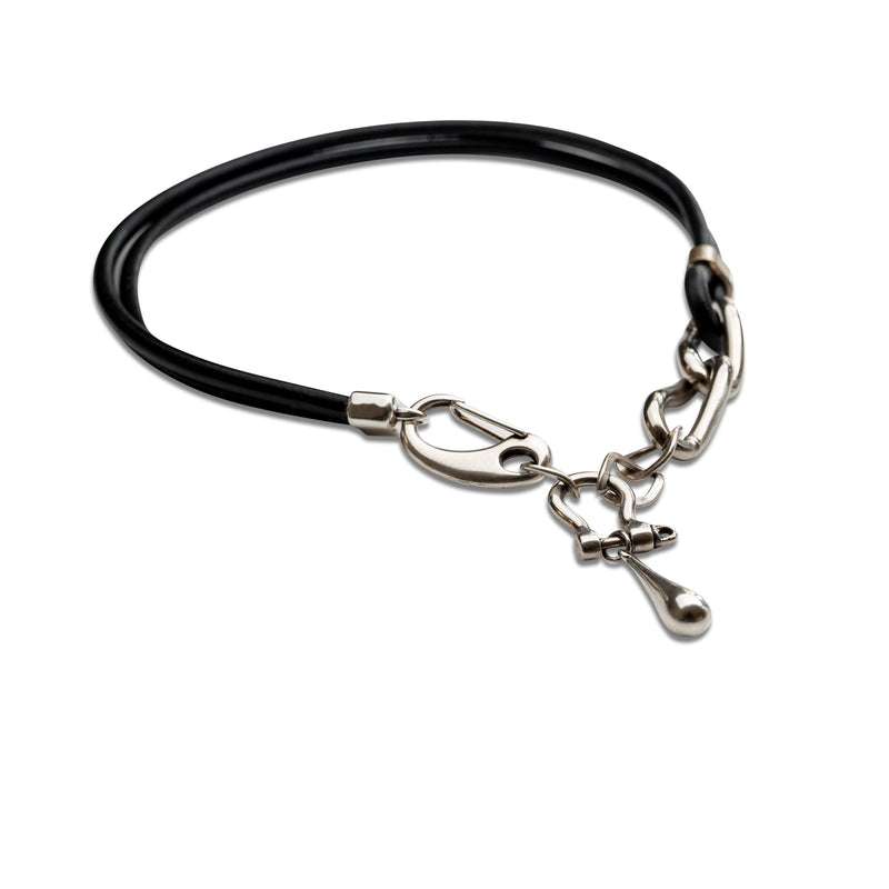Bold leather and chain collar necklace (NC-1130)