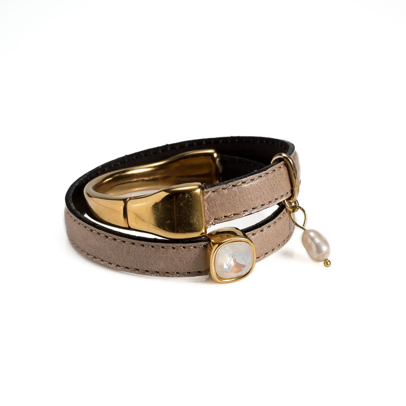 A classy wrap half metal – half leather bracelet (BR-372)​