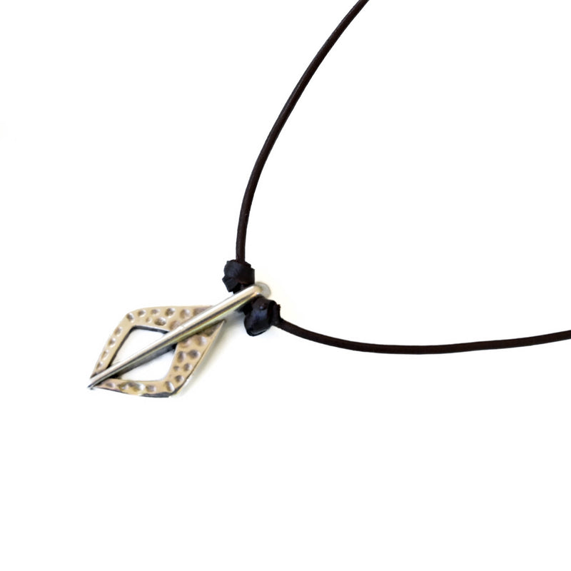 Men's leather and metal layered necklace (M-7056)