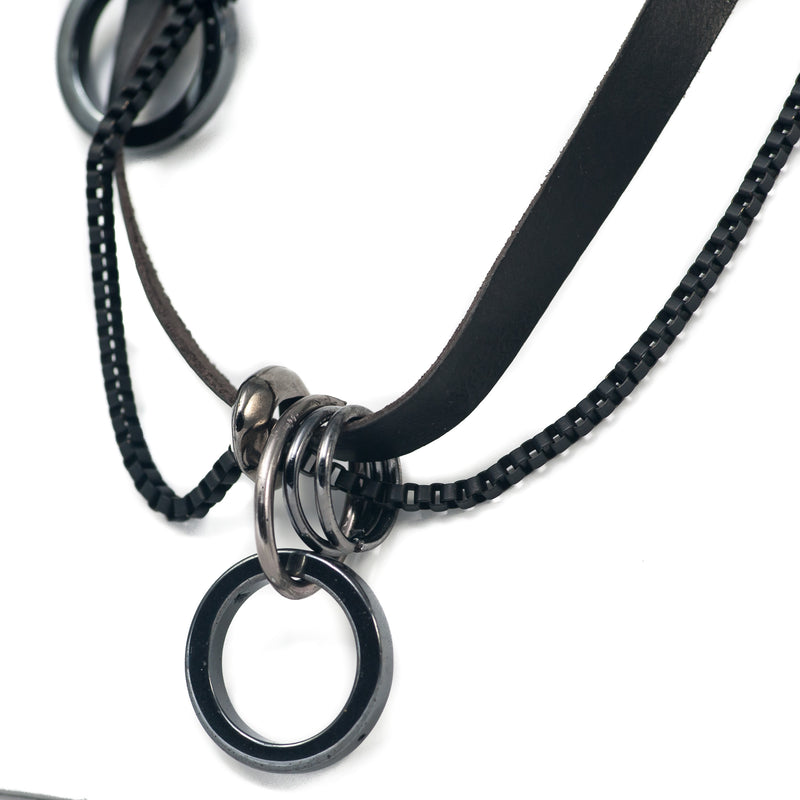 Necklace with Strands of leather and chains in different sizes (NC-1058) - Otherwise Jewelry+