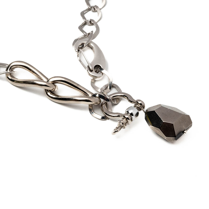 Champagne colored glass crystal stone dangles from silver plated chain (NC-1074)
