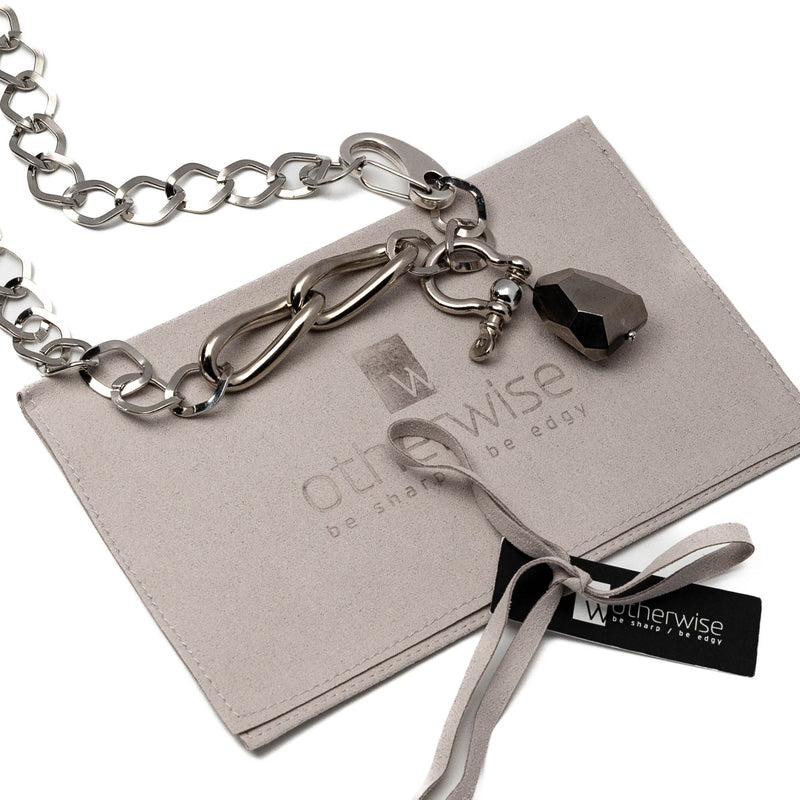 Champagne colored glass crystal stone dangles from silver plated chain (NC-1074)