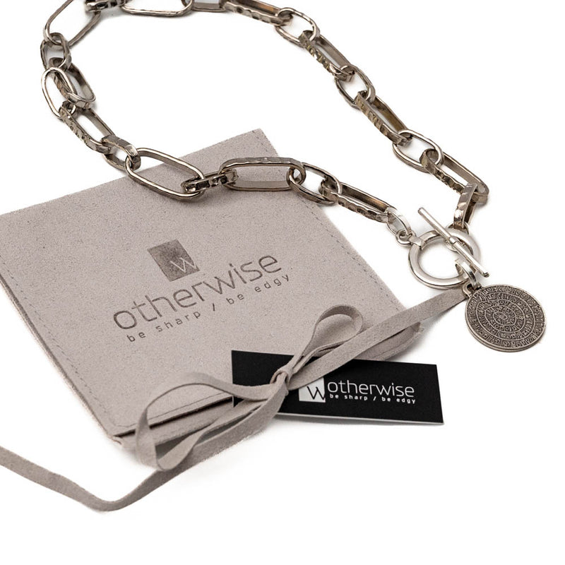 A funky Silver-plated brass Necklace with coin (NC-1077)