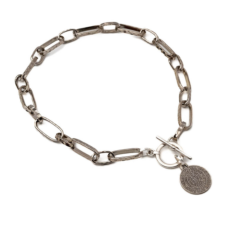 A funky Silver-plated brass Necklace with coin (NC-1077)