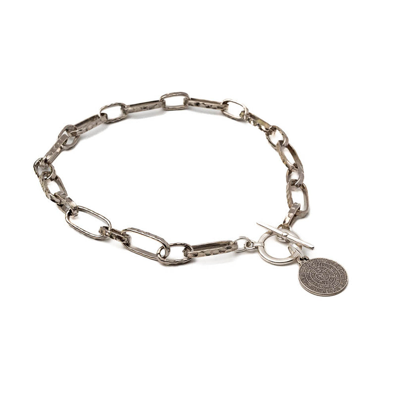 A funky Silver-plated brass Necklace with coin (NC-1077)