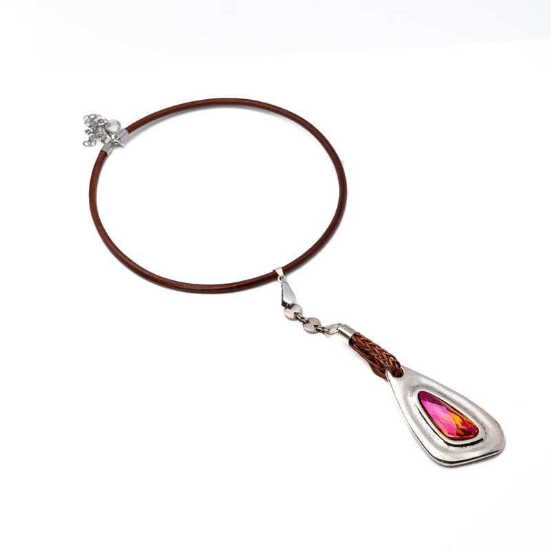 Necklace with astral pink colored Austrian crystal stone (NC-1096B)