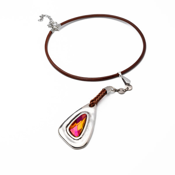Necklace with astral pink colored Swarovski crystal stone (NC-1096B)