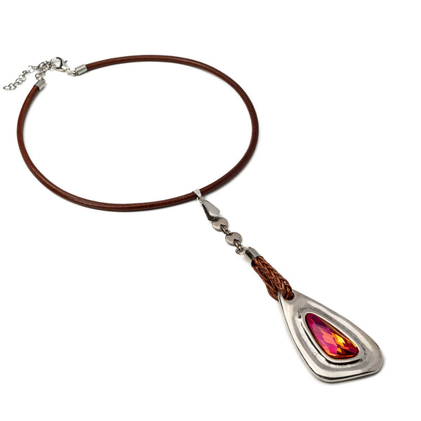 Necklace with astral pink colored Austrian crystal stone (NC-1096B)