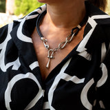 Bold leather and chain collar necklace