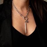 Austrian crystal and shackle pendant necklace, rock style silver necklace