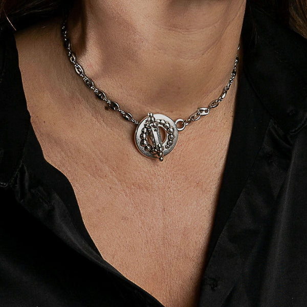 Unique toggle clasp necklace, stainless steel anchor choker