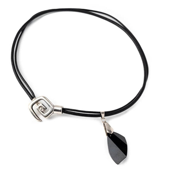 Elegant leather necklace with Swarovski crystal pendant (NC-1181)