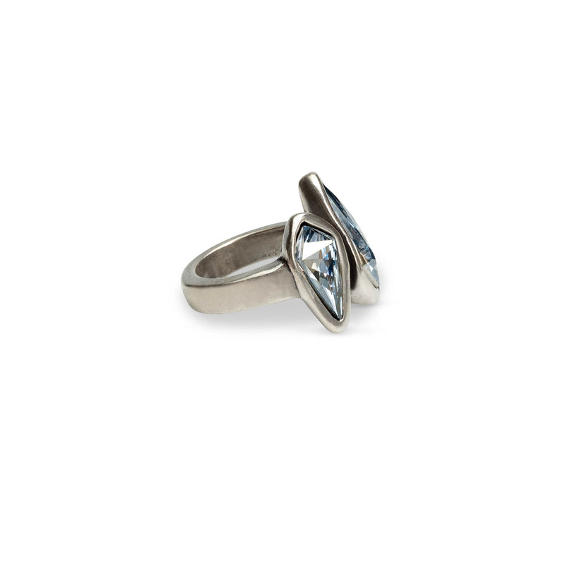 Sparkling  double Kite Austrian crystal ring in Zamak silver-plated metal (R-2063)