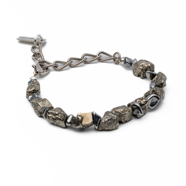 Bracelet with silver Hematites and gold Pyrite (BR-224)