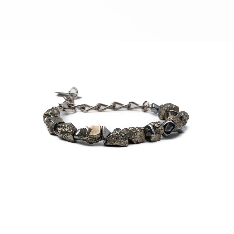 Bracelet with silver Hematites and gold Pyrite (BR-224)