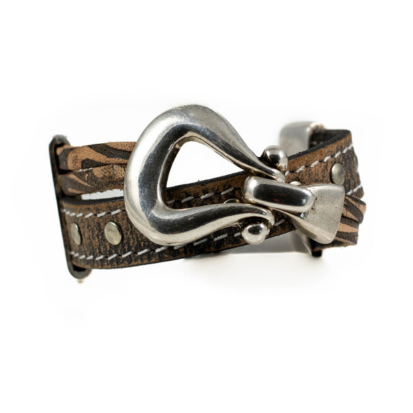 Bracelet with buckle crossing over vintage leather (BR-233)