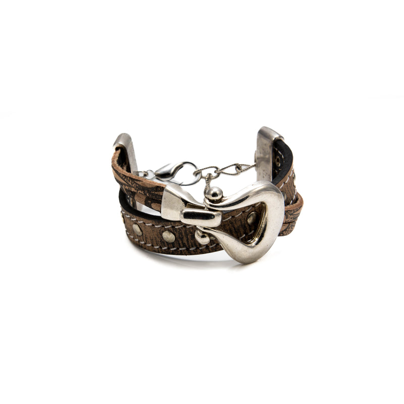 Bracelet with buckle crossing over vintage leather (BR-233)