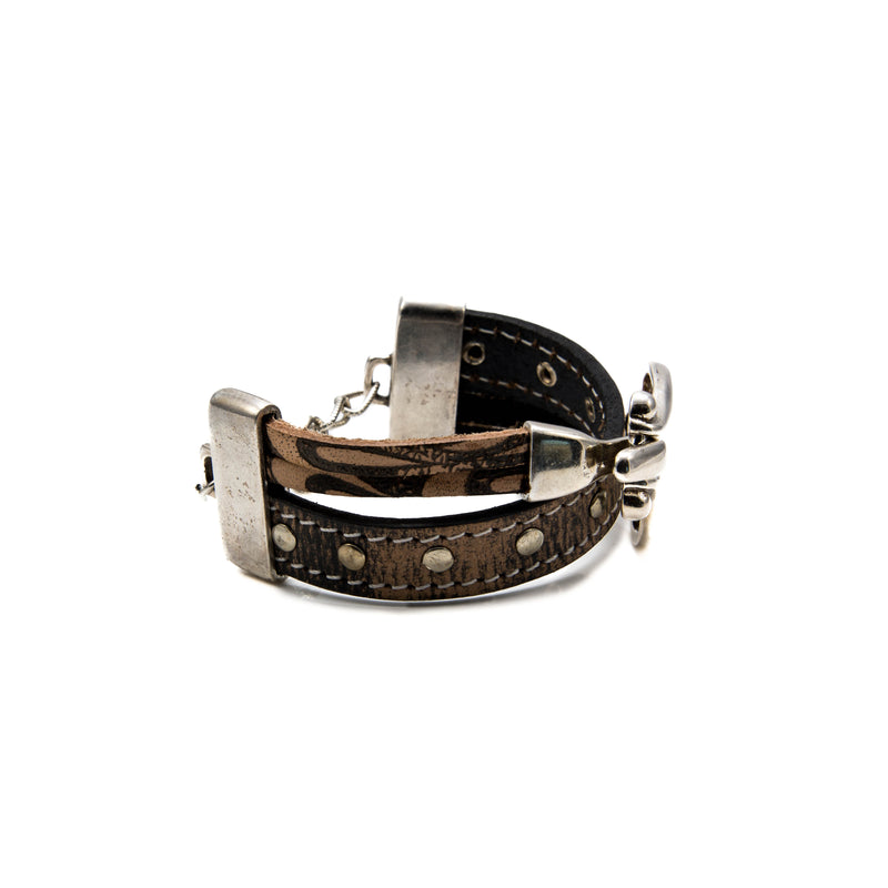 Bracelet with buckle crossing over vintage leather (BR-233)