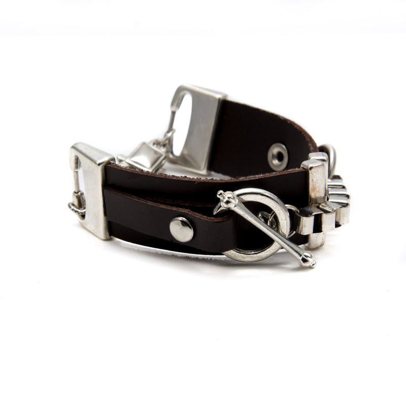 Rock style leather bracelet with chain (BR-248)