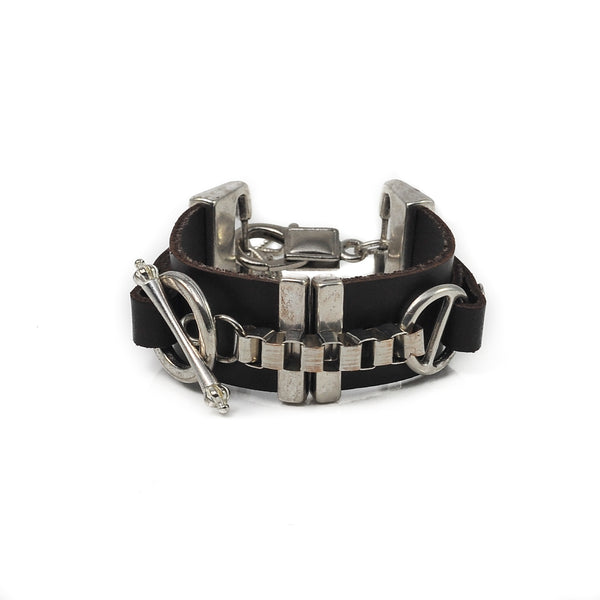 Rock style leather bracelet with chain (BR-248)