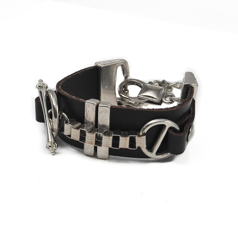 Rock style leather bracelet with chain (BR-248)