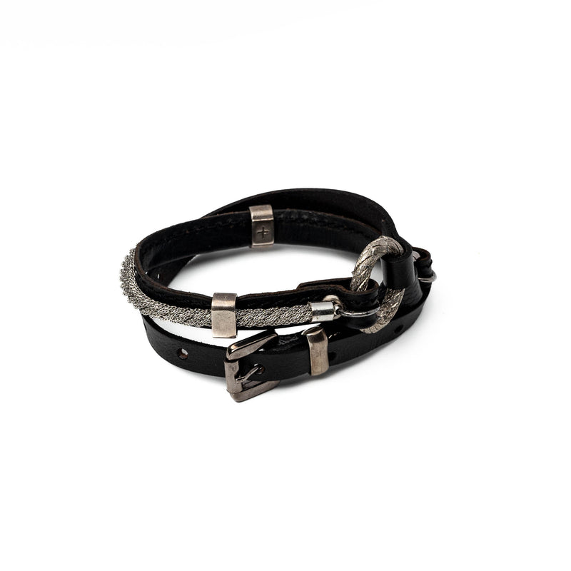 Soft black leather bracelet  (BR-323)