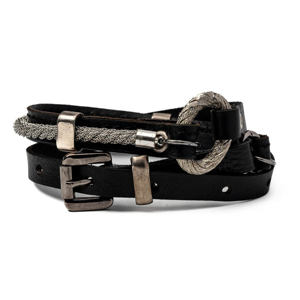 Soft black leather bracelet  (BR-323)