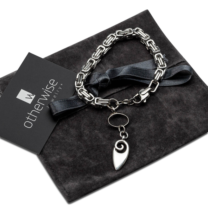 Stainless Steel Byzantine chain bracelet with pendant (BR-396A)