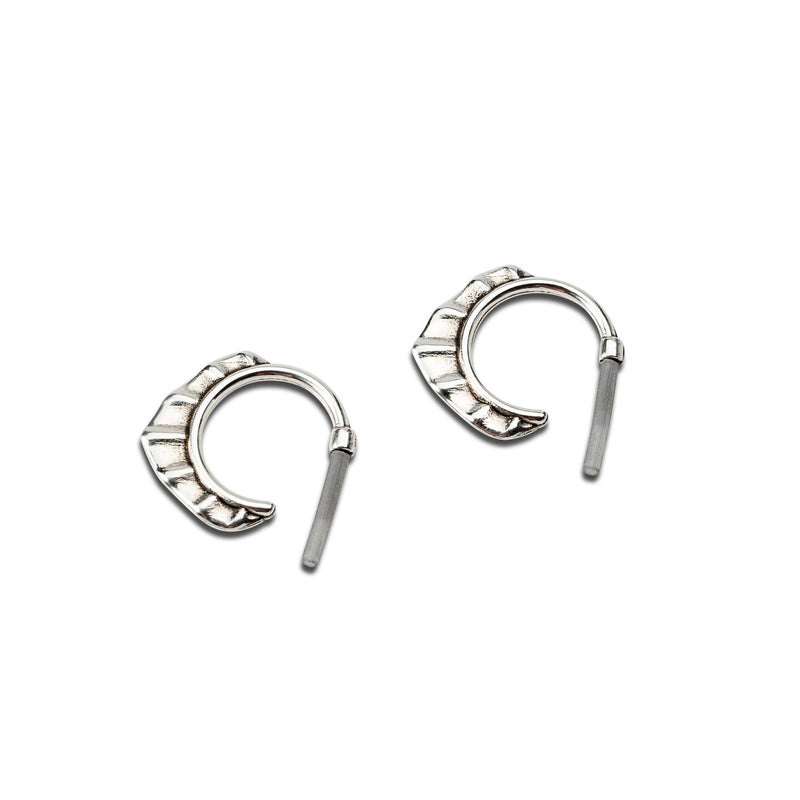 Chunky statement earrings, Antique silver geometric earrings, Semicircle stud earrings (E-4041)