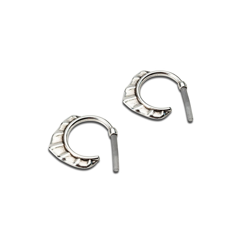 Chunky statement earrings, Antique silver geometric earrings, Semicircle stud earrings (E-4041)