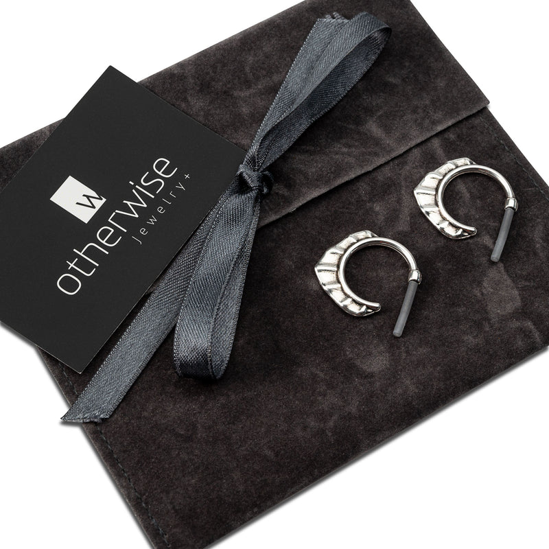 Chunky statement earrings, Antique silver geometric earrings, Semicircle stud earrings (E-4041)
