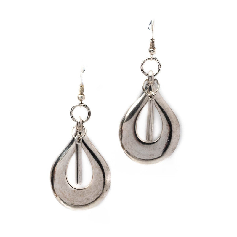 Stylish Teardrop Earrings, Bold open drop silver earrings (E-4044)