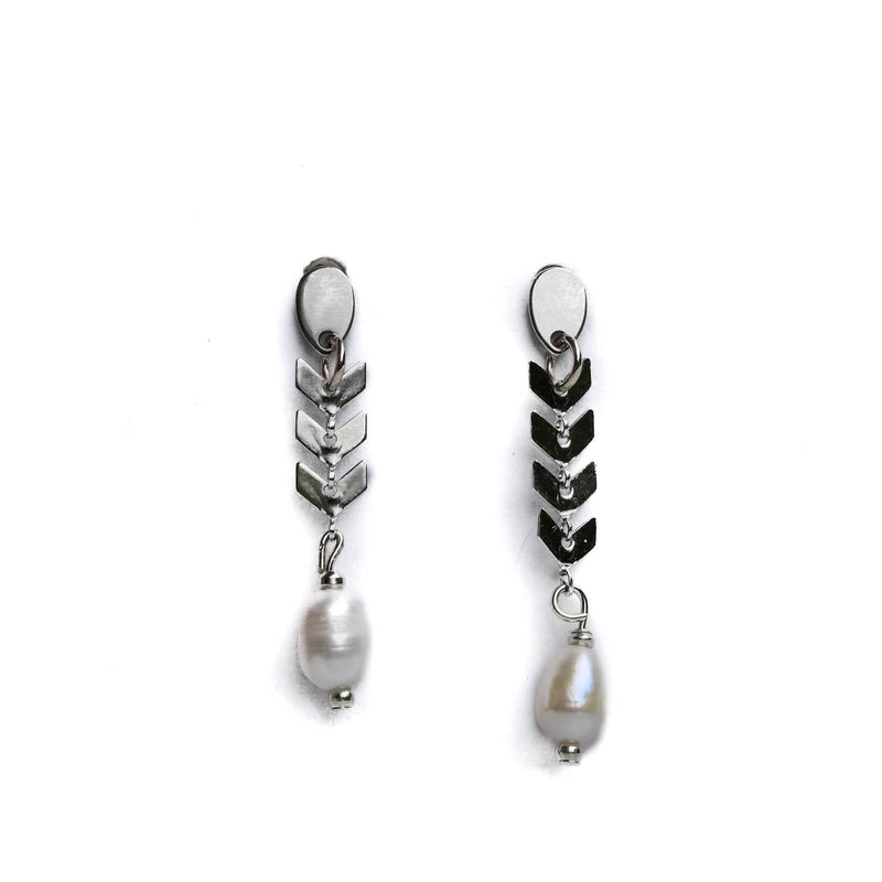Leaf and pearl earrings (E-4046) and Classy minimalist wheat studs (E-4048)