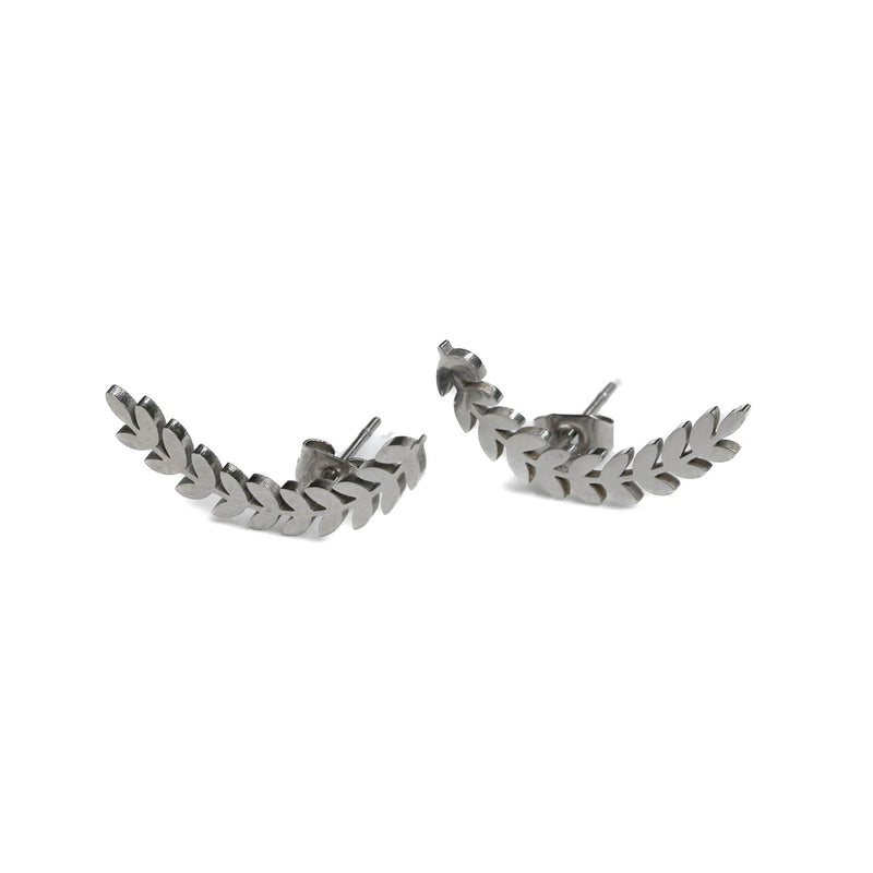 Leaf and pearl earrings (E-4046) and Classy minimalist wheat studs (E-4048)