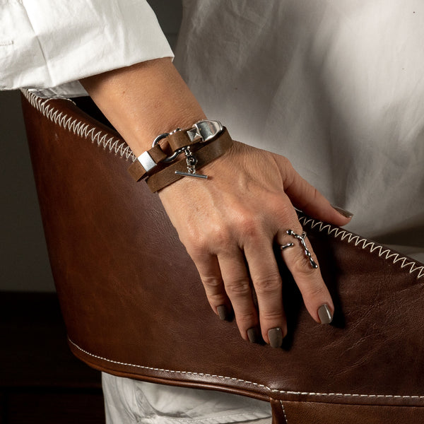 Leather and metal wrap bracelet (BR-425)