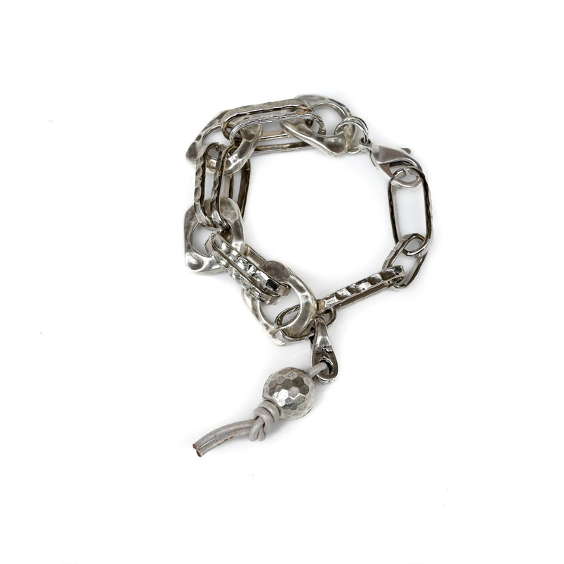 Bracelet made of antique silver hammered links and chain (BR-451)
