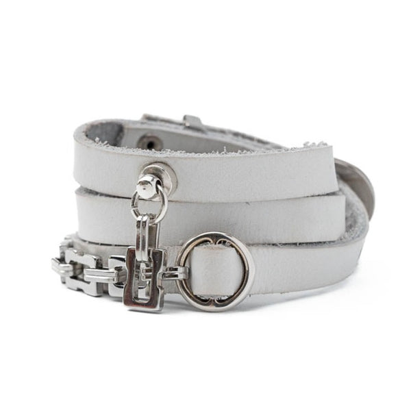 Chic white leather and metal bracelet (BR-455)