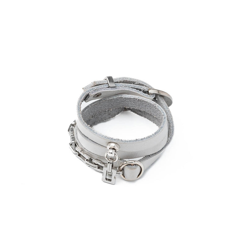 Chic white leather and metal bracelet (BR-455)