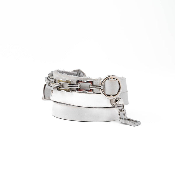 Chic white leather and metal bracelet (BR-455)