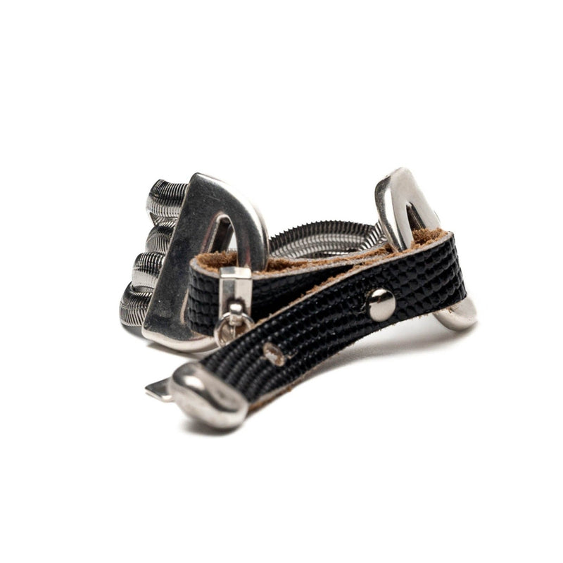 Bold snake chains bracelet with neutral woven leather band (BR-460)