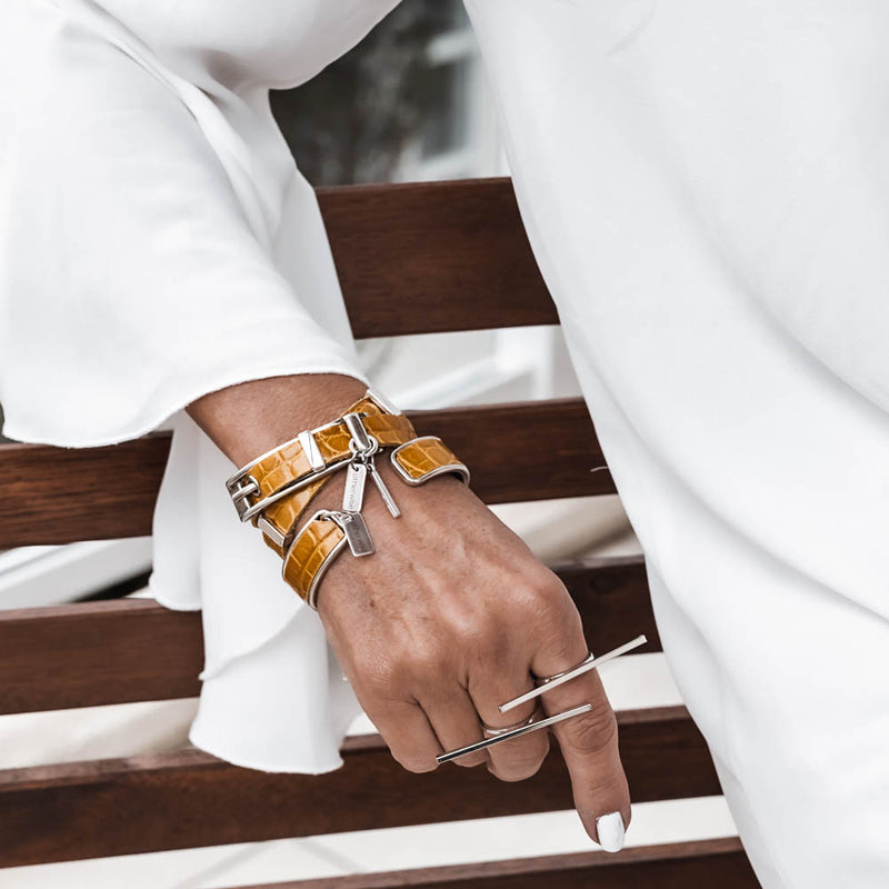 Striking wrap bracelet in yellow leather bracelet (BR-462, BR-463)