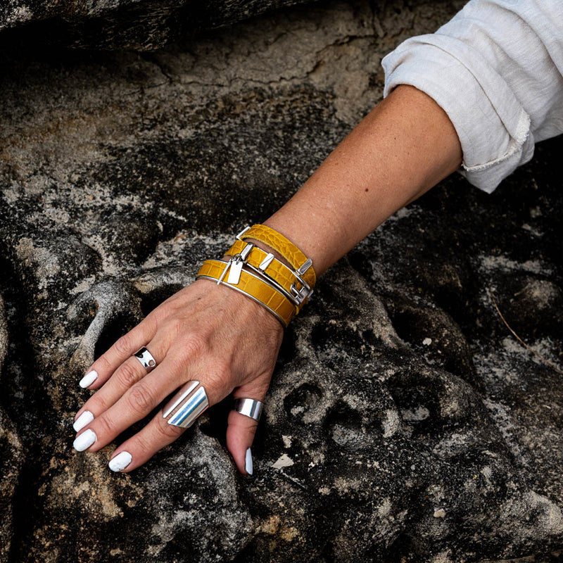 Striking wrap bracelet in yellow leather bracelet (BR-462, BR-463)