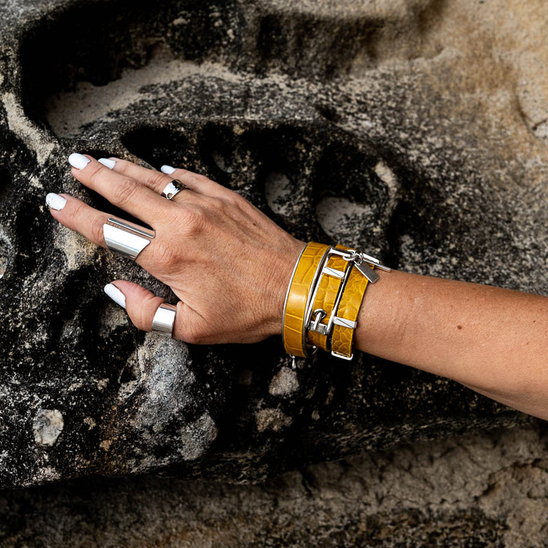 Striking wrap bracelet in yellow leather bracelet (BR-462, BR-463)