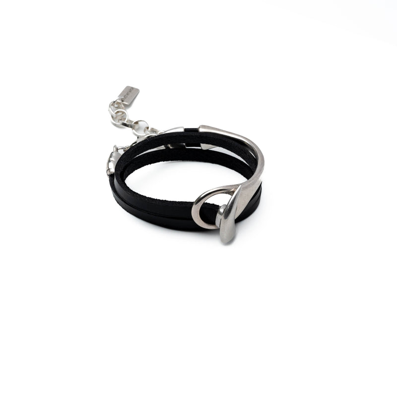 Half metal and leather wrap bracelet (BR-472)