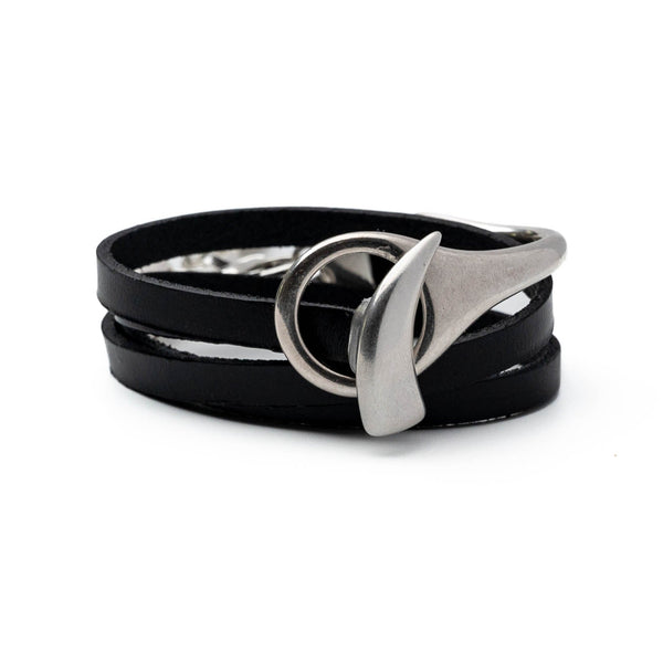 Half metal and leather wrap bracelet (BR-472)