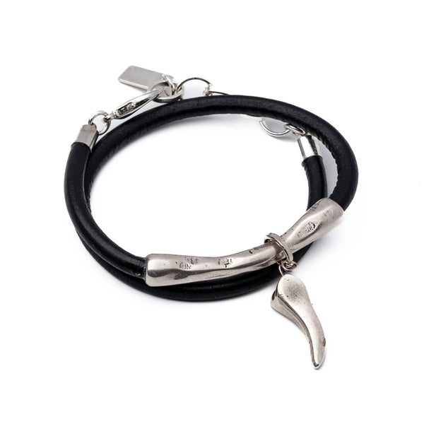 Metal bar and leather wrap bracelet (BR-475)